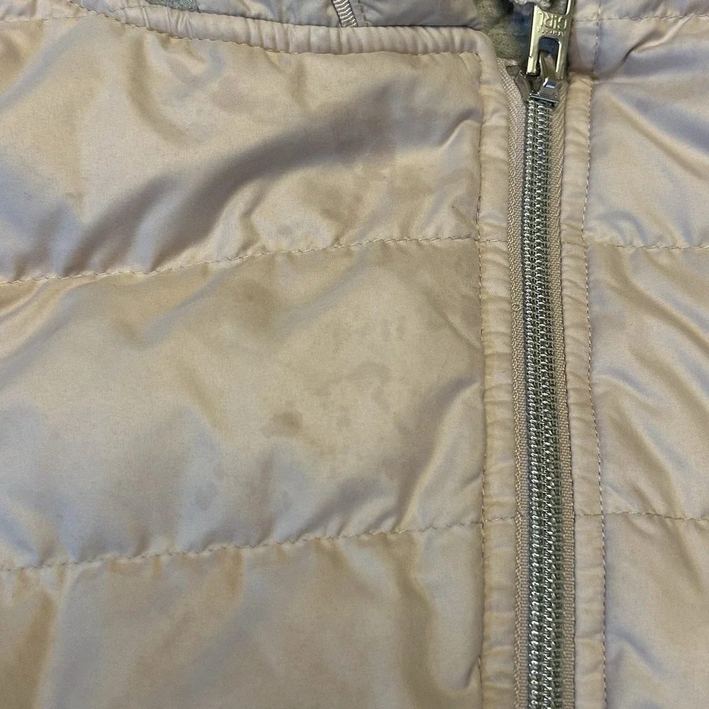 Athleta Girl Hybrid Down Puffer Hoodie Jacket Pink Gray Full Zip Girls XL 14